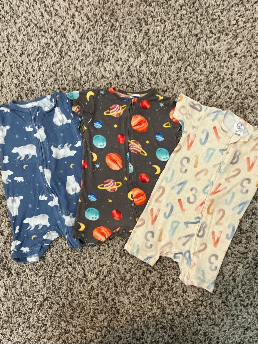 Gerber 3-6 mo Baby Romper Set - Space, Polar Bear & Numbers Prints